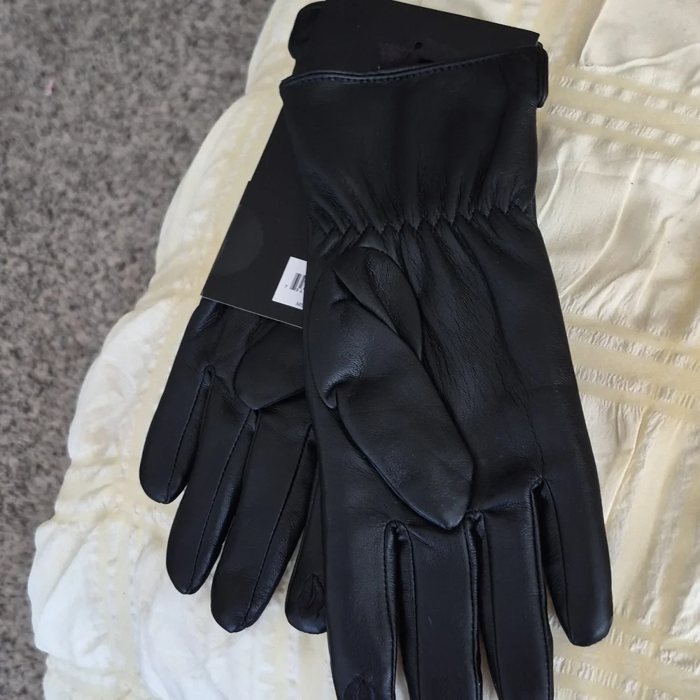 Nicole Miller black quilted vegan leather womens gloves Sz L/XL NWT